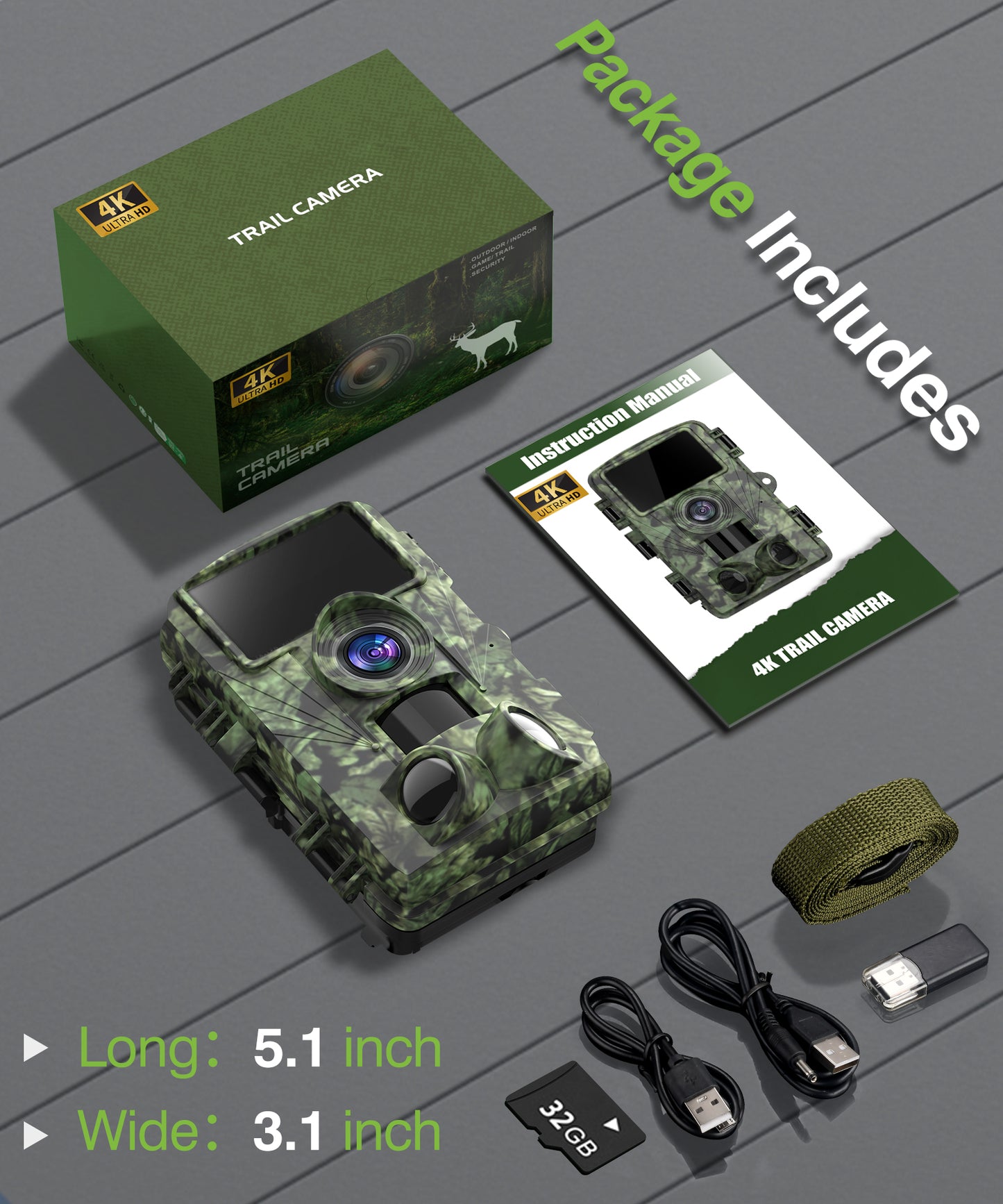Dargahou Trail Camera - 4K 48MP Game Camera with Night Vision, 0.05s Trigger Motion Activated Hunting Camera, IP66 Waterproof, 130 Wide-Angle with 46pcs No Glow Infrared LEDs for Outdoor Wildlife